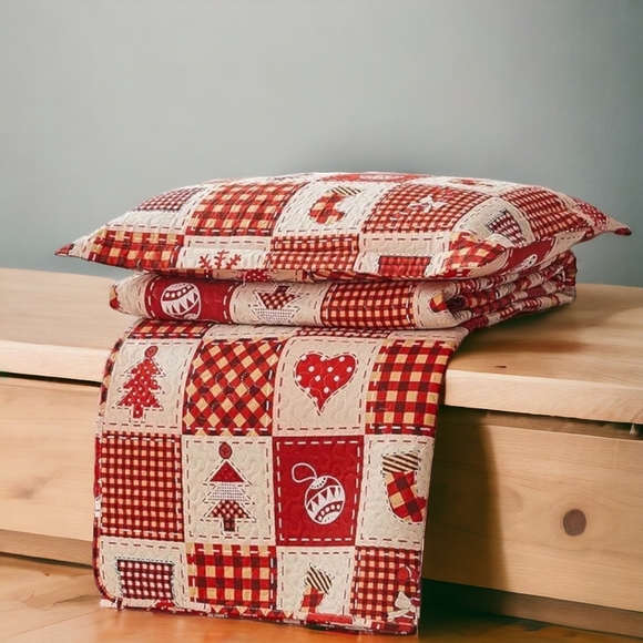 Christmas Twin Bedding 3 Pcs Lightweight Patchwork Quilt Set, New - Picture 6 of 7